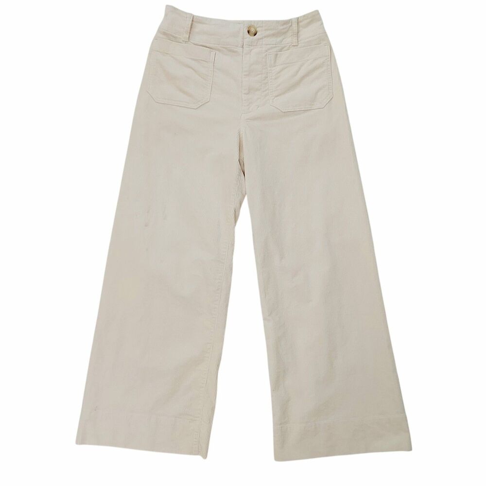 Maeve Anthropologie Colette Crop Corduroy Wide Leg Pants Womens 27 Cream Retro